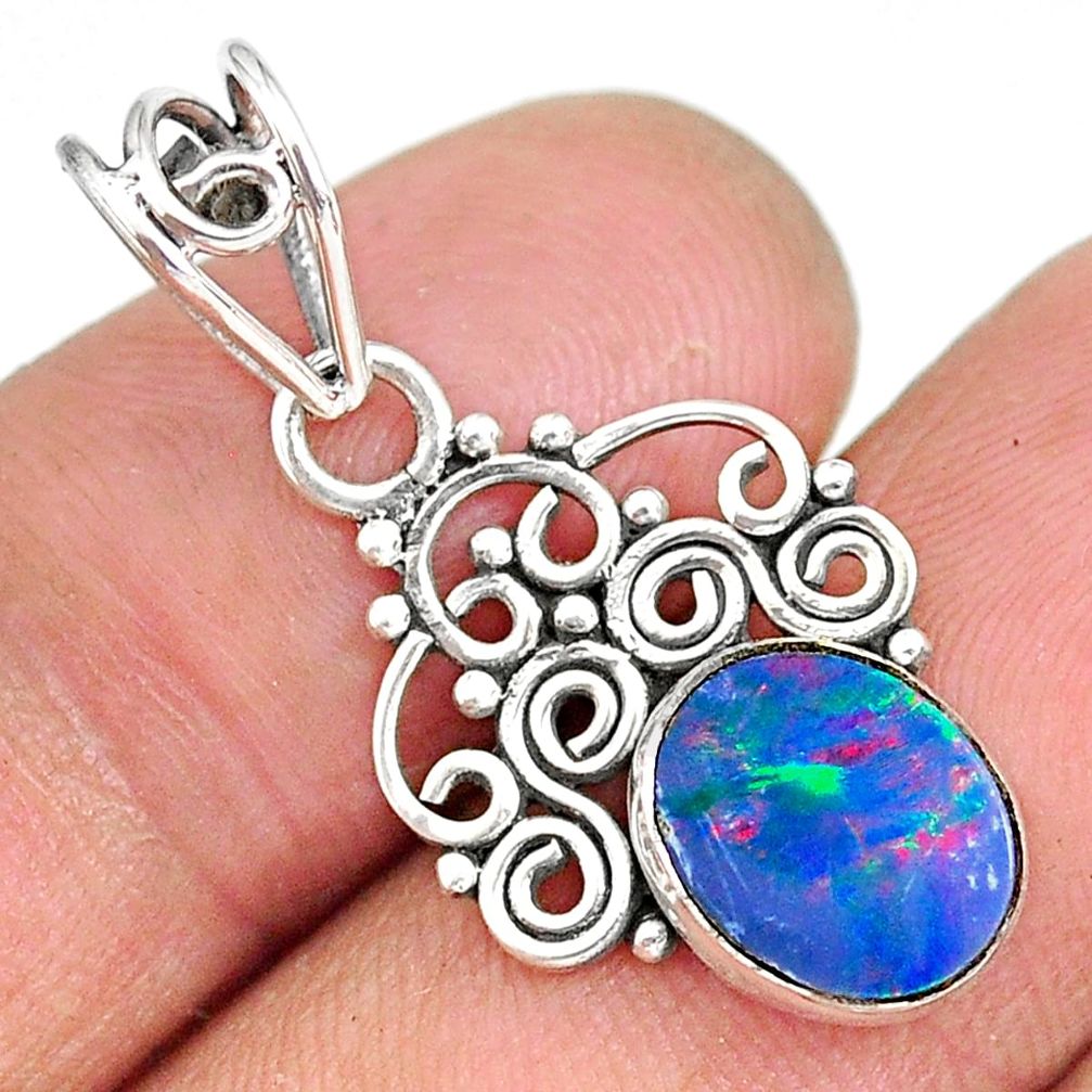 2.34cts natural blue doublet opal australian 925 sterling silver pendant r90145