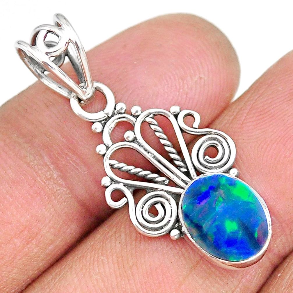 2.40cts natural blue doublet opal australian 925 sterling silver pendant r90146