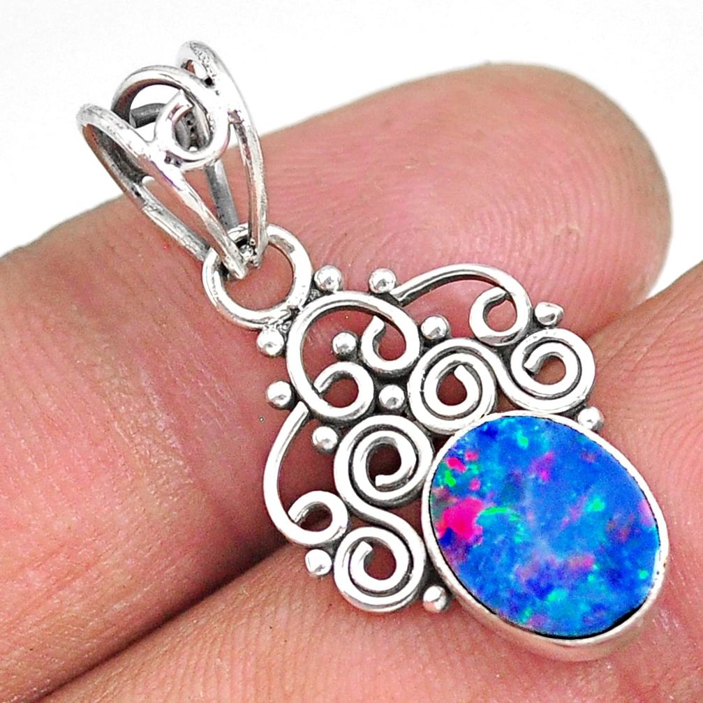 2.39cts natural blue doublet opal australian 925 sterling silver pendant r90148