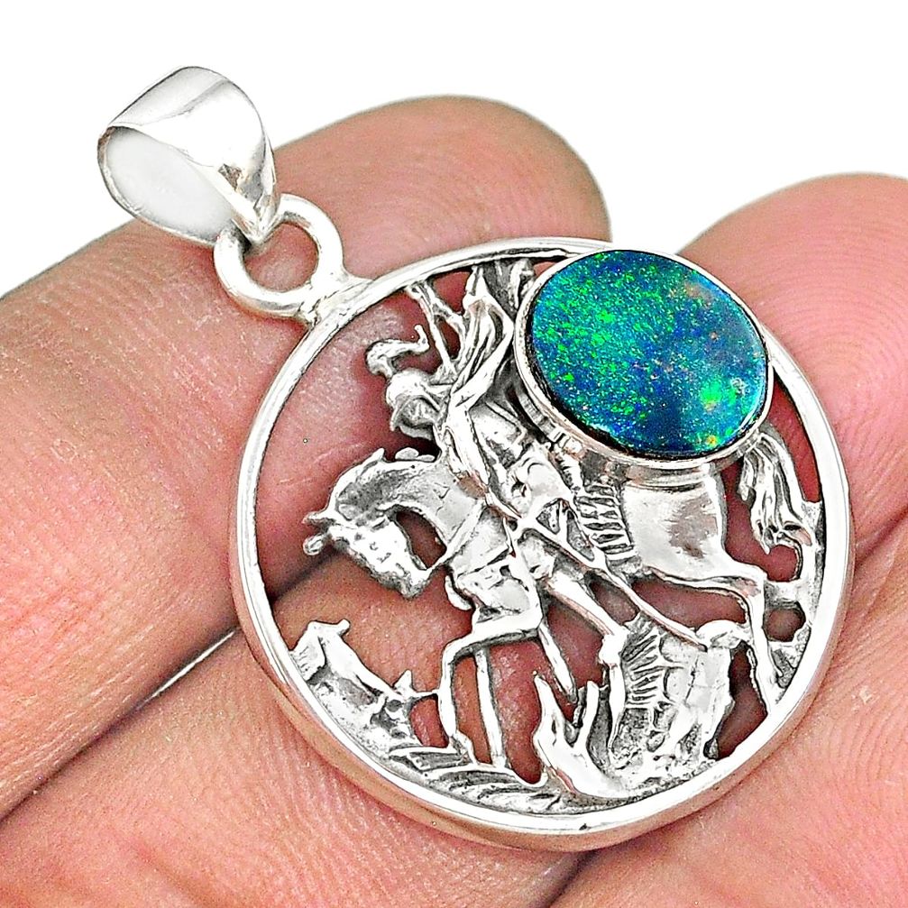 3.66cts natural blue doublet opal australian 925 sterling silver pendant r90335