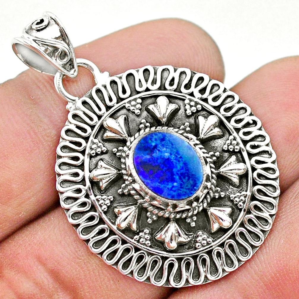 1.81cts natural blue doublet opal australian 925 sterling silver pendant t32570