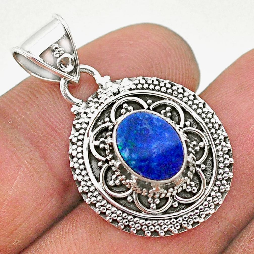 1.70cts natural blue doublet opal australian 925 sterling silver pendant t32661