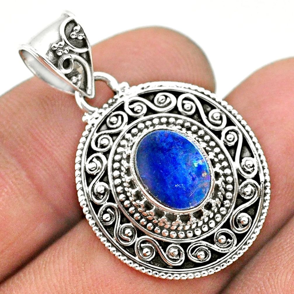 1.81cts natural blue doublet opal australian 925 sterling silver pendant t32667