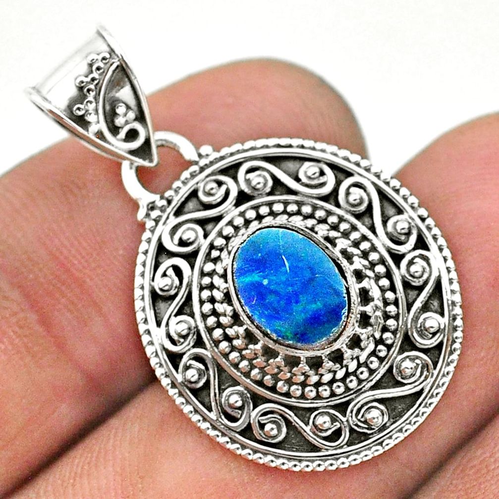 1.69cts natural blue doublet opal australian 925 sterling silver pendant t32671