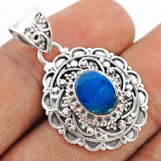 2.01cts natural blue doublet opal australian 925 sterling silver pendant t76171