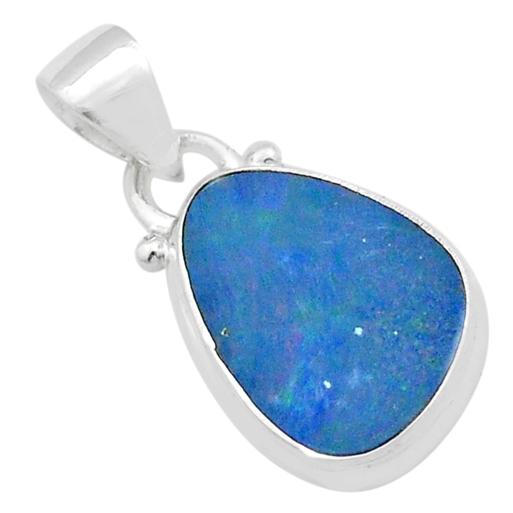 3.93cts natural blue doublet opal australian 925 sterling silver pendant u58285