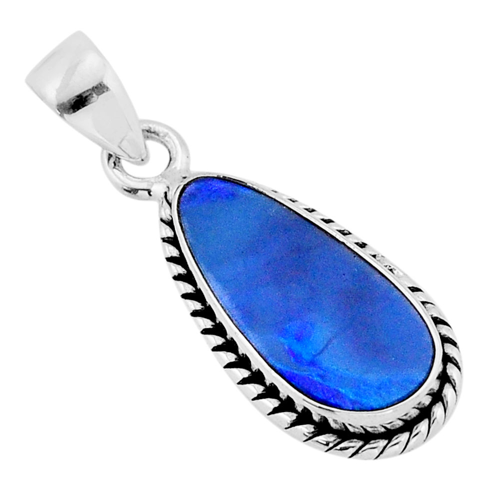 4.21cts natural blue doublet opal australian 925 sterling silver pendant y64468