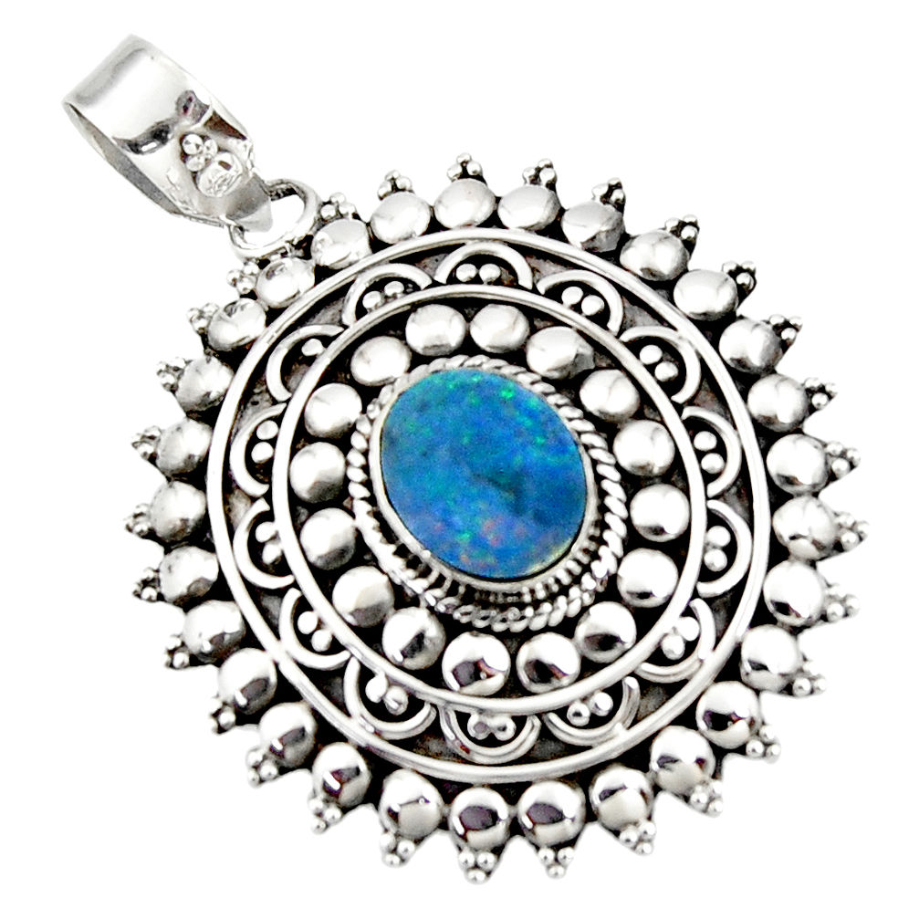 3.53cts natural blue doublet opal australian oval sterling silver pendant r47027