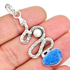 4.71cts natural blue doublet opal australian pearl silver snake pendant y7870