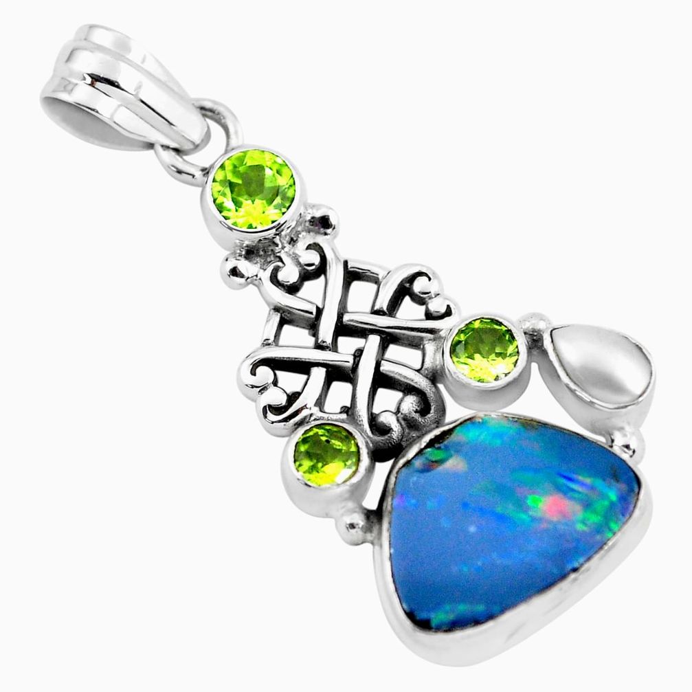 blue doublet opal australian peridot 925 silver pendant p58059