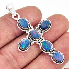 6.83cts natural blue doublet opal australian silver holy cross pendant y80310