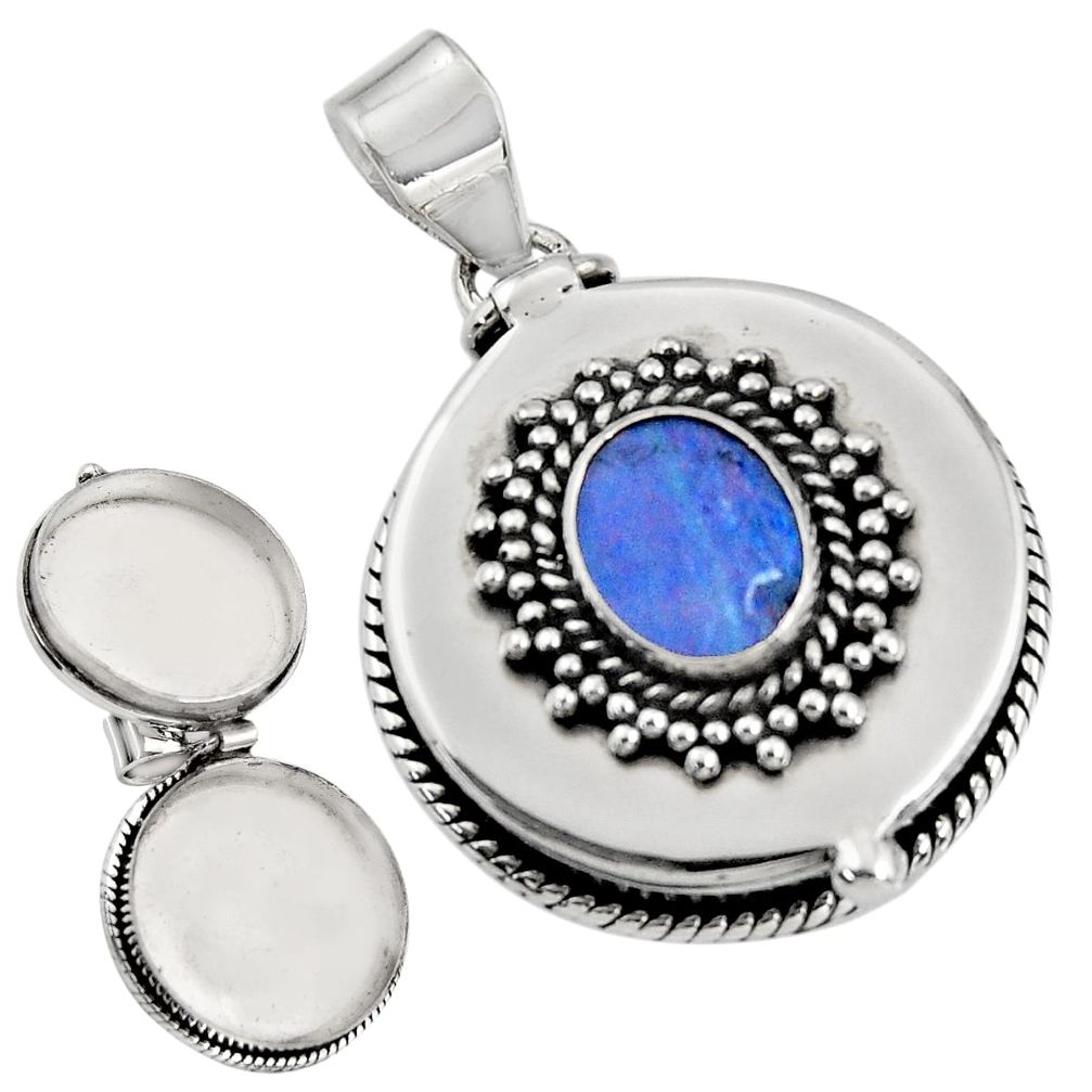 3.31cts natural blue doublet opal australian silver poison box pendant r30671