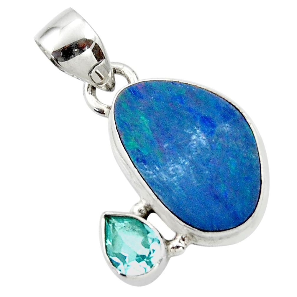 8.51cts natural blue doublet opal australian topaz 925 silver pendant r44613