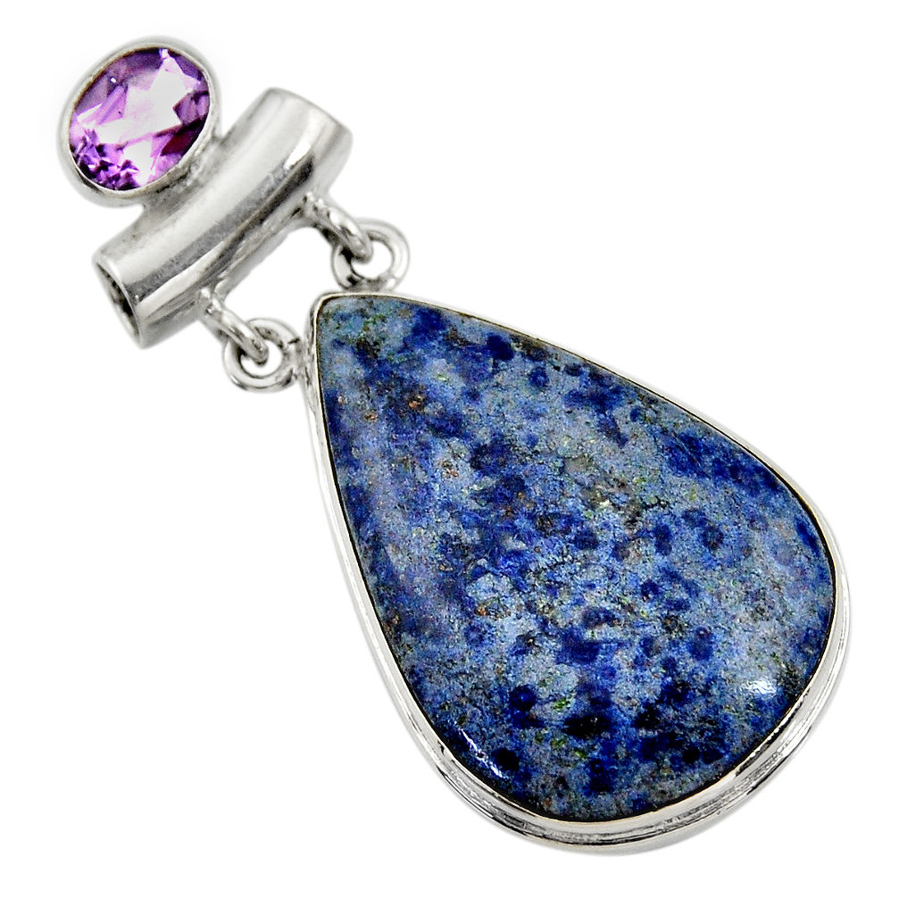 26.16cts natural blue dumortierite amethyst 925 sterling silver pendant r30582
