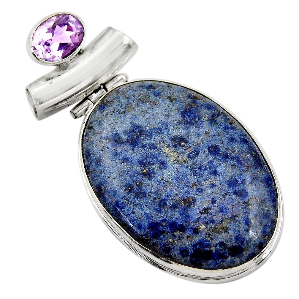 32.73cts natural blue dumortierite amethyst 925 sterling silver pendant r30583