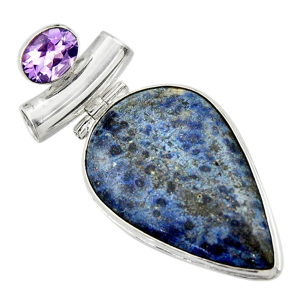 24.33cts natural blue dumortierite amethyst 925 sterling silver pendant r31892