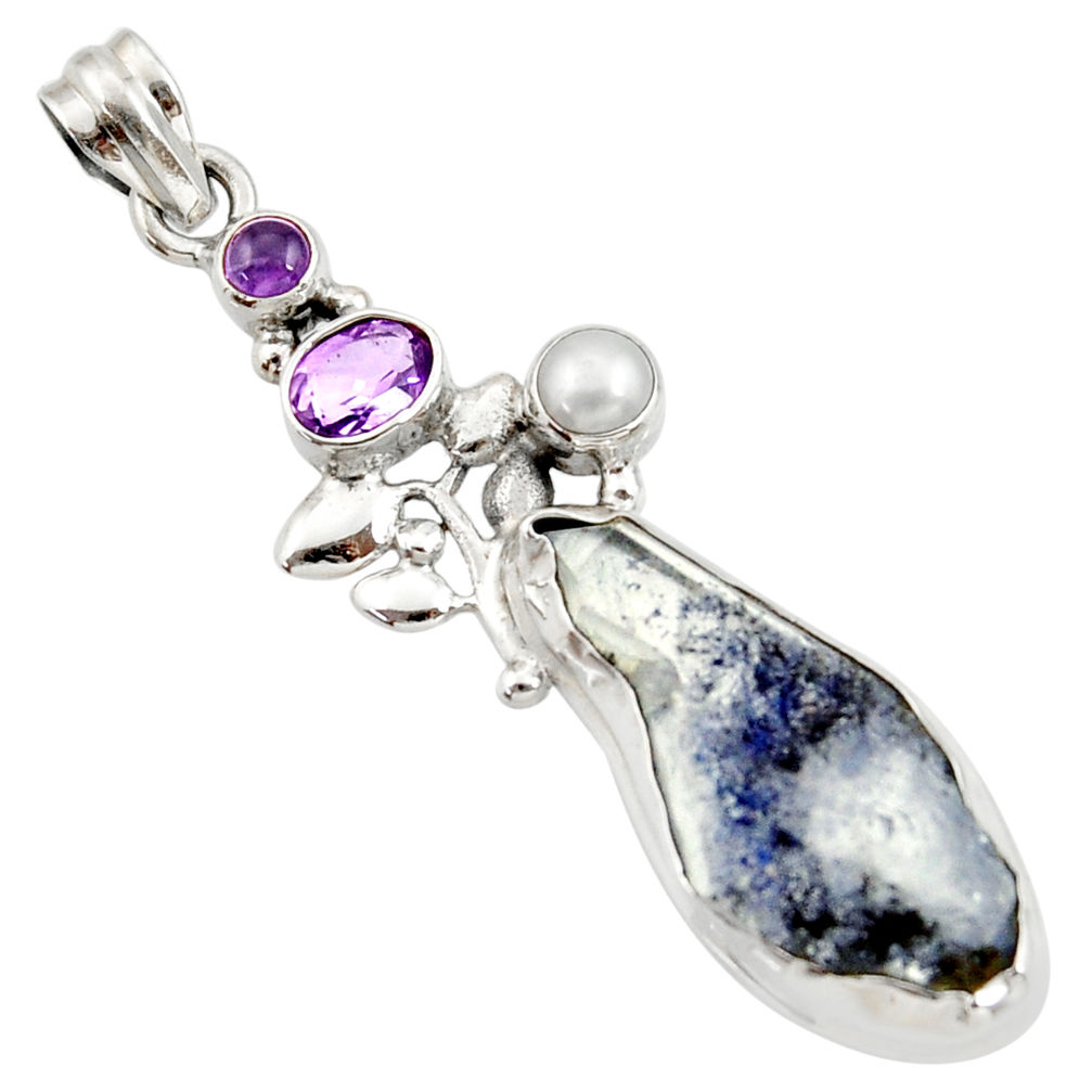  blue dumortierite amethyst pearl 925 silver pendant d43422