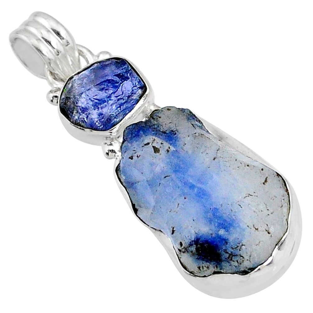 20.65cts natural blue dumortierite rough fancy shape 925 silver pendant r72862