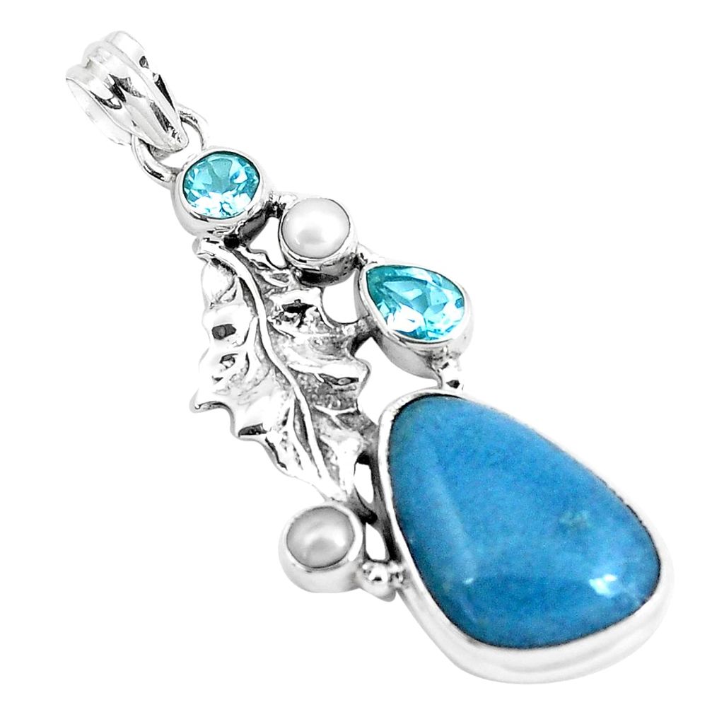  blue dumortierite topaz 925 silver deltoid leaf pendant p49500