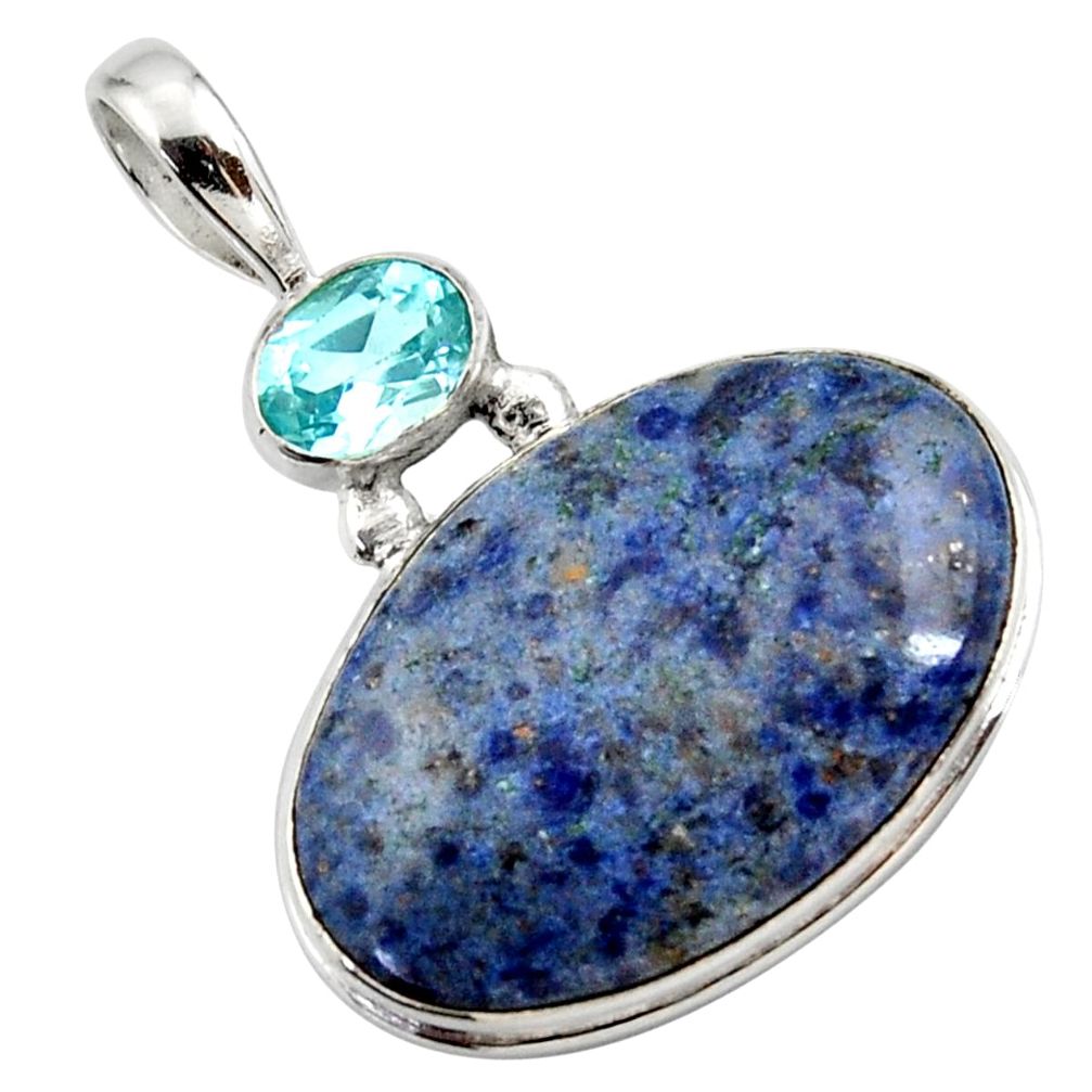 18.62cts natural blue dumortierite topaz 925 sterling silver pendant r27992