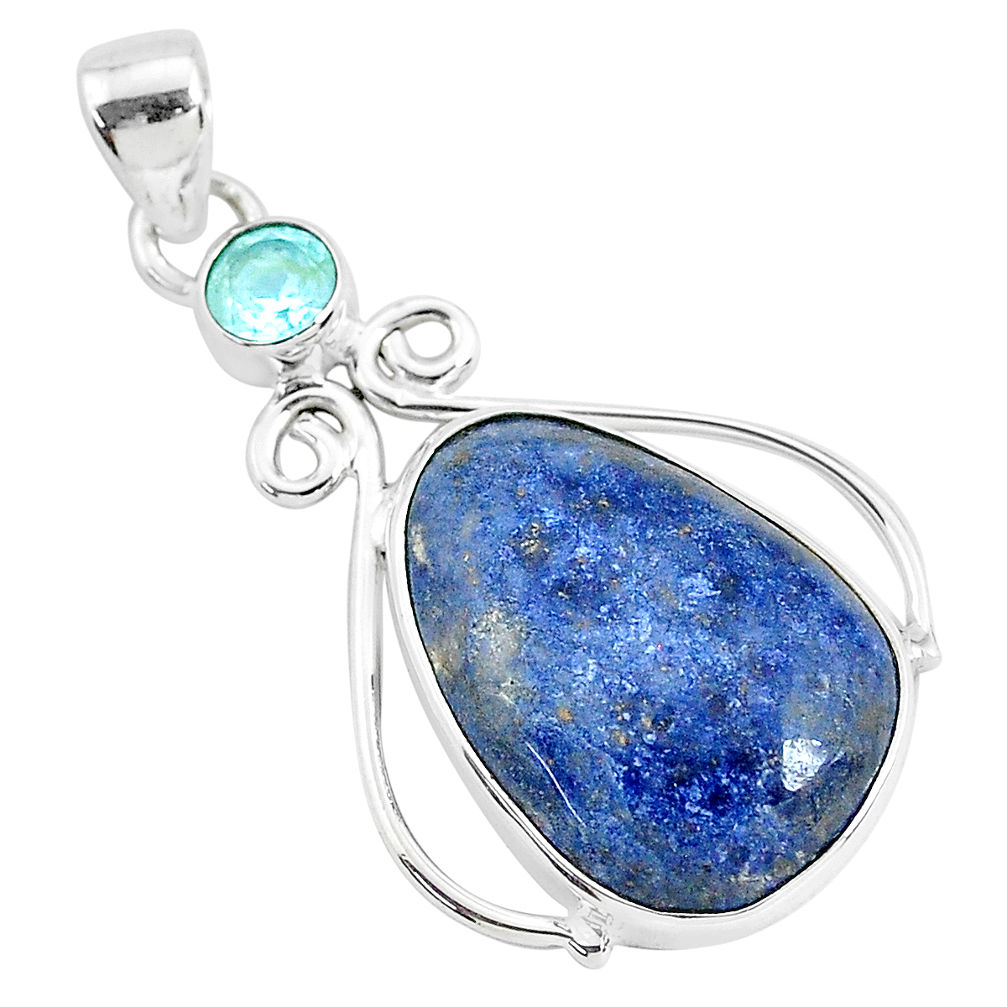 15.08cts natural blue dumortierite topaz 925 sterling silver pendant r94462