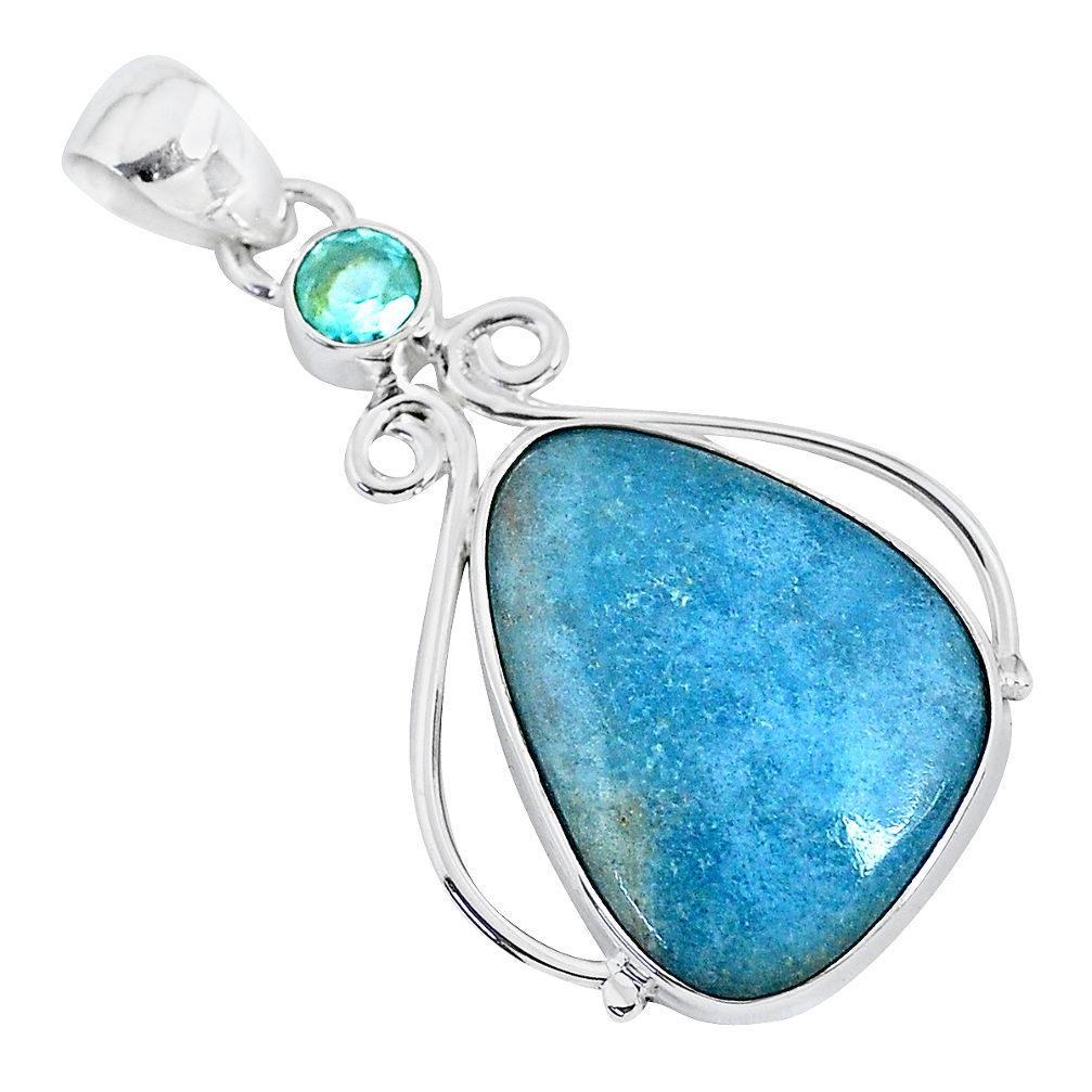 14.65cts natural blue dumortierite topaz 925 sterling silver pendant r94634