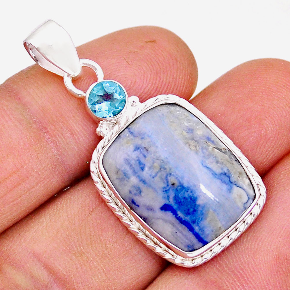 13.63cts natural blue dumortierite topaz 925 sterling silver pendant y5027
