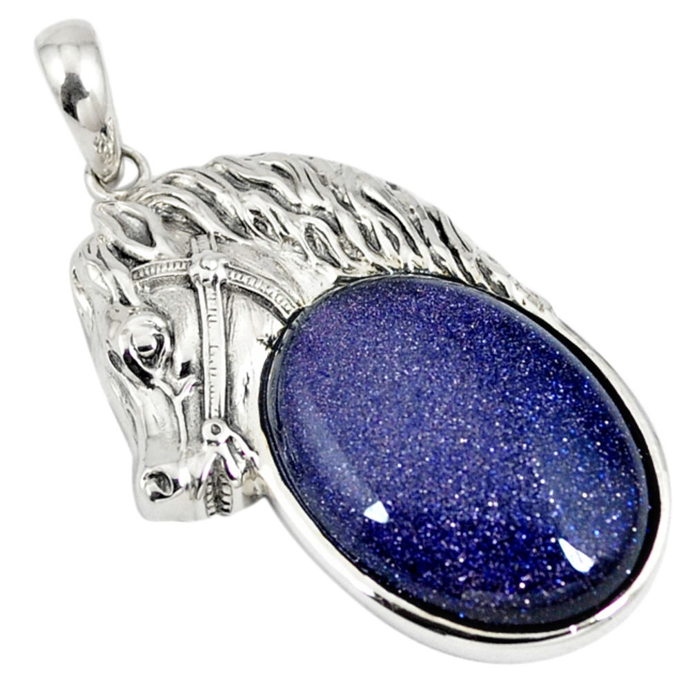 Natural blue goldstone 925 sterling silver horse pendant jewelry c22600