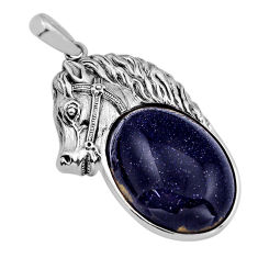 24.74cts natural blue goldstone oval 925 sterling silver horse pendant y83577