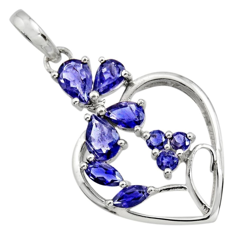 7.04cts natural blue iolite 925 sterling silver pendant jewelry r25832