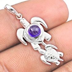 0.84cts natural blue gemstone 925 sterling silver turtle pendant jewelry u17403