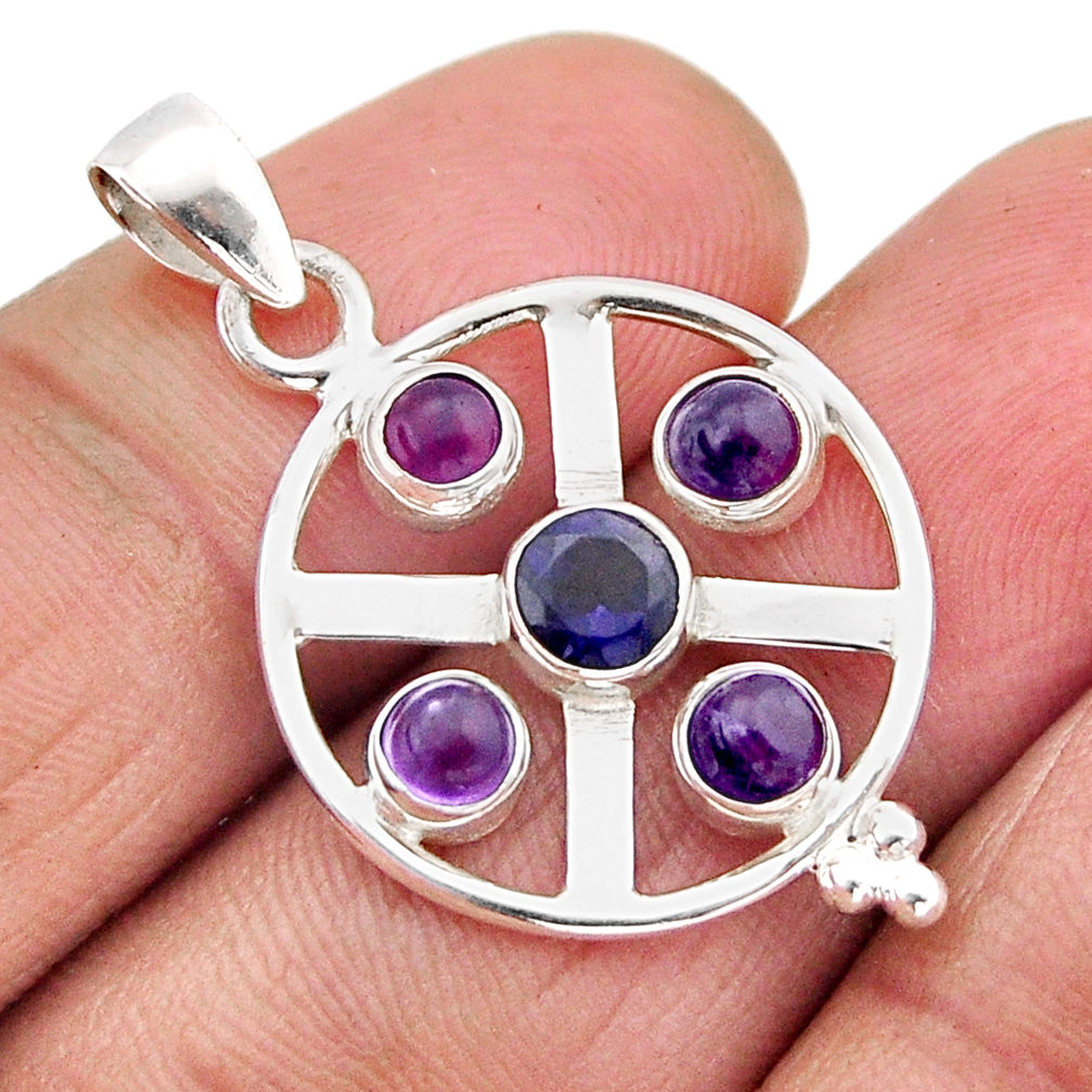 2.44cts natural blue iolite amethyst 925 sterling silver pendant jewelry y61530