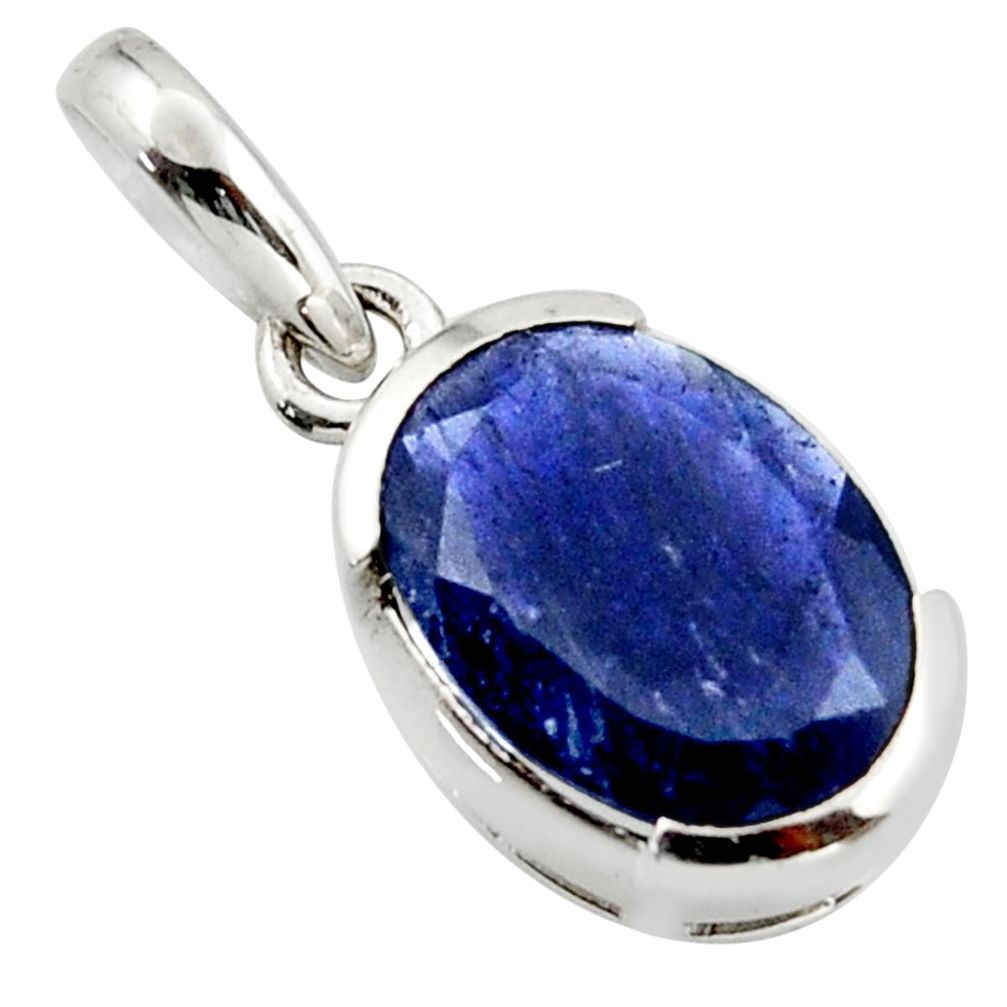 4.62cts natural blue iolite faceted oval 925 sterling silver pendant d45991