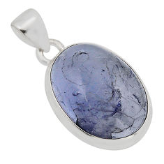 12.07cts natural blue iolite oval 925 sterling silver pendant jewelry y95545