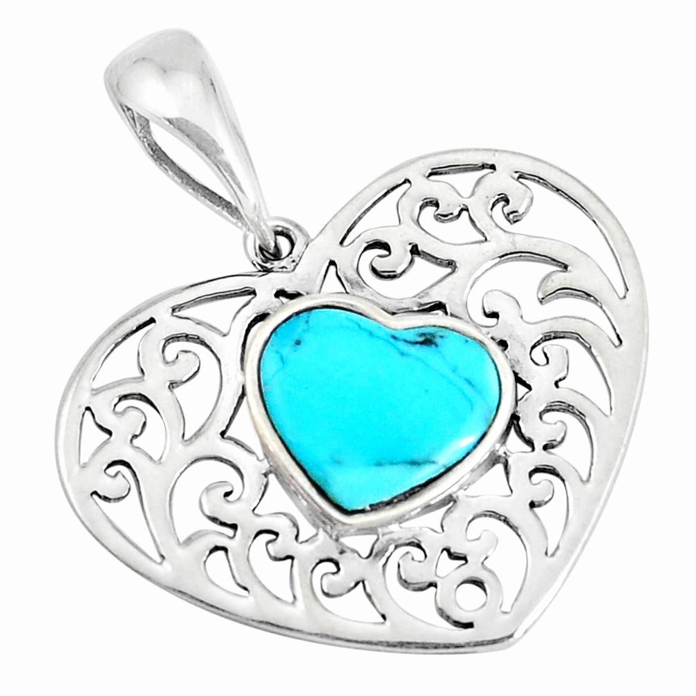 3.25cts natural blue kingman turquoise 925 sterling silver pendant c10857