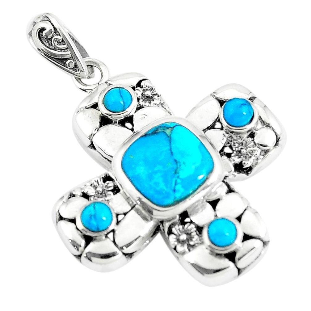 4.21cts natural blue kingman turquoise 925 sterling silver pendant c10763