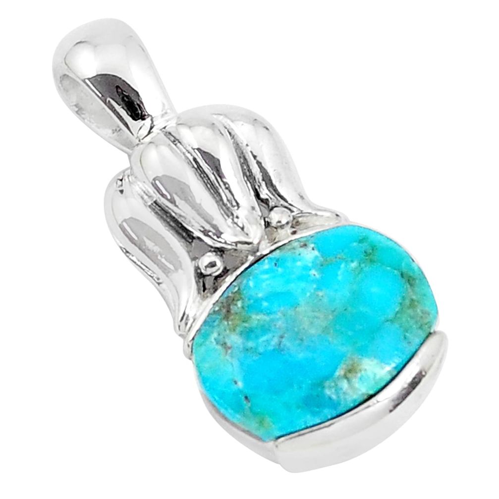 6.58cts natural blue kingman turquoise 925 sterling silver pendant c10862
