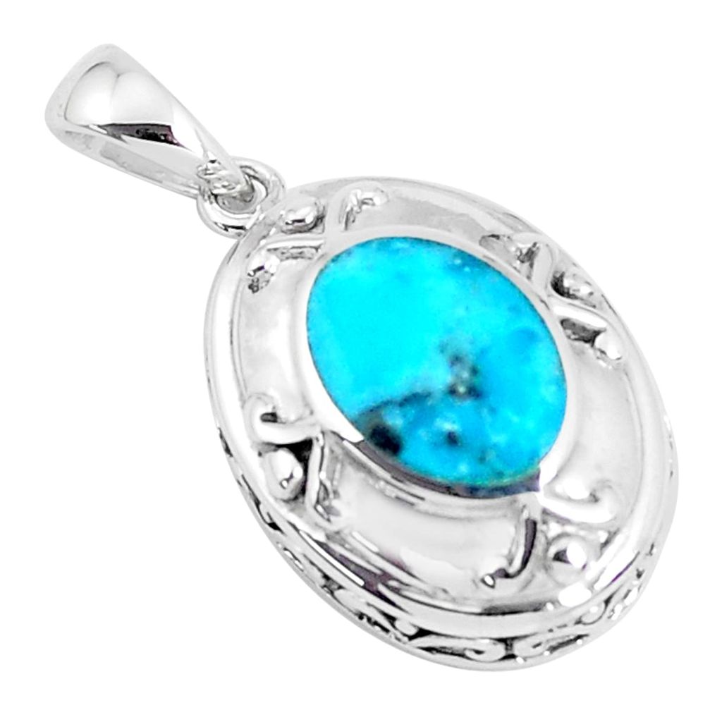 2.89cts natural blue kingman turquoise 925 sterling silver pendant c10869