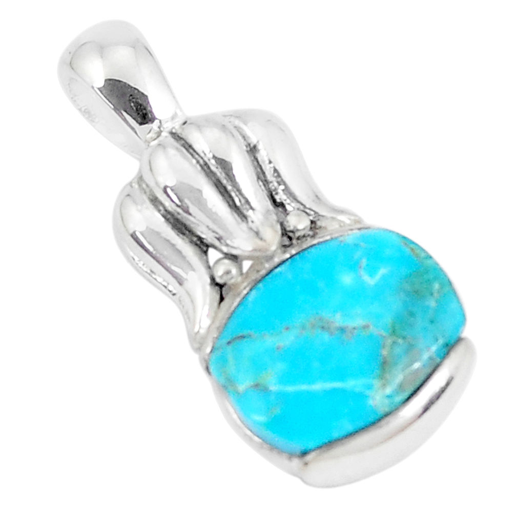 6.83cts natural blue kingman turquoise 925 sterling silver pendant c10873