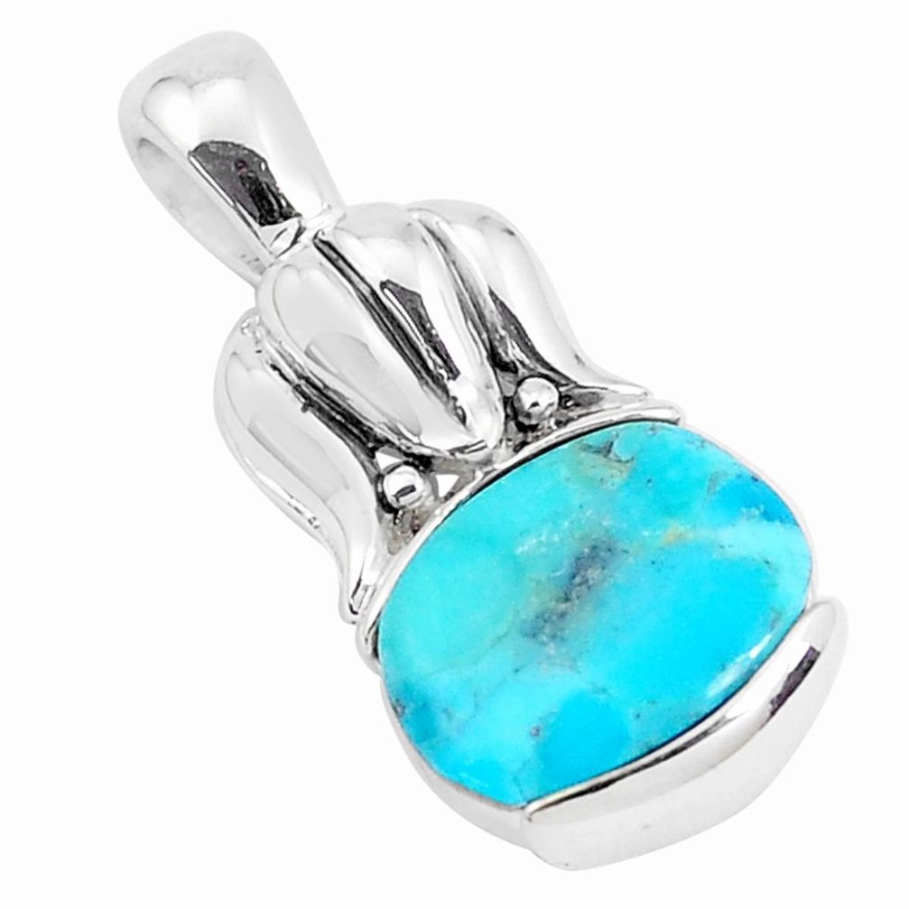 6.02cts natural blue kingman turquoise 925 sterling silver pendant c10879