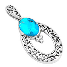 LAB 2.41cts natural blue kingman turquoise 925 sterling silver pendant c10903