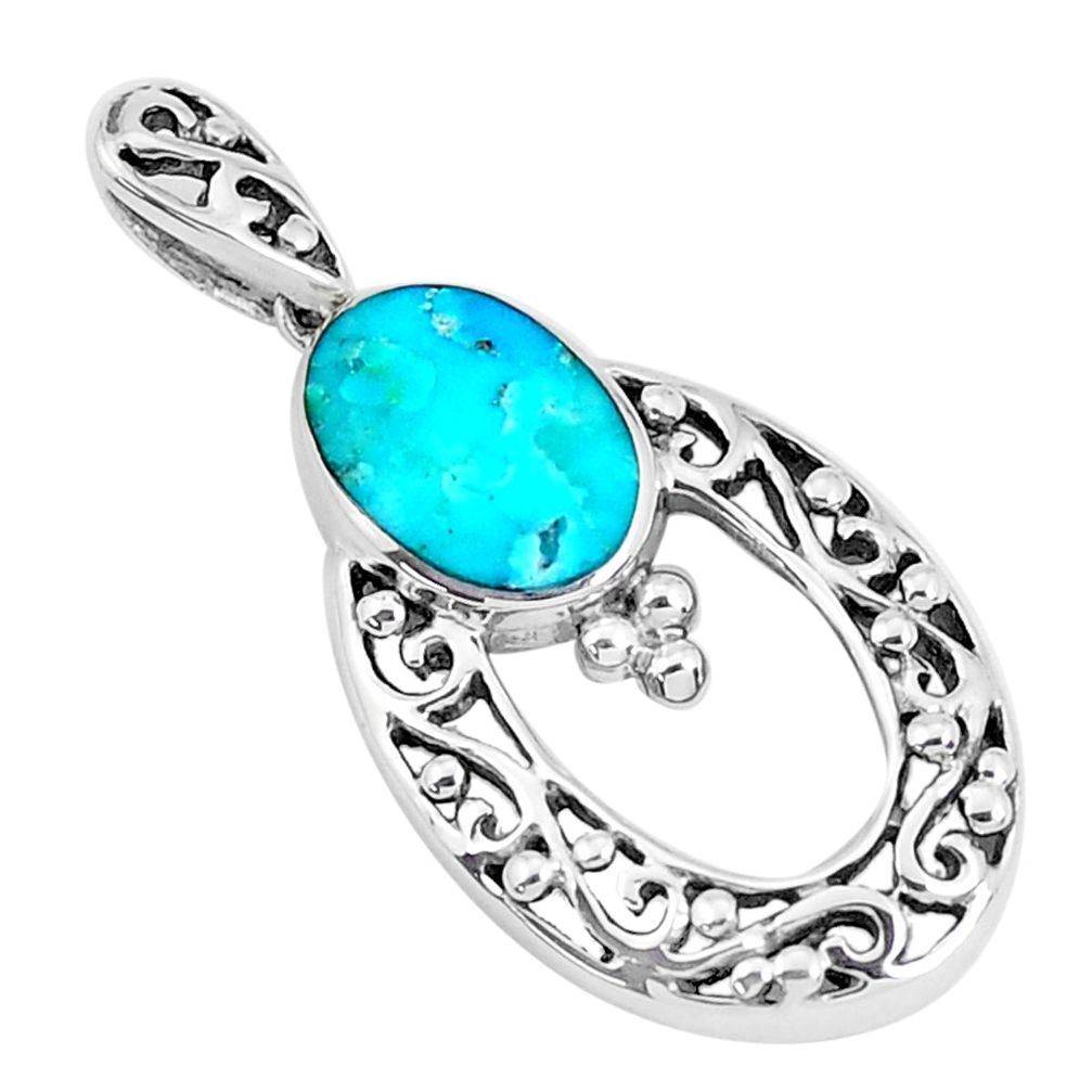 2.15cts natural blue kingman turquoise 925 sterling silver pendant c10917