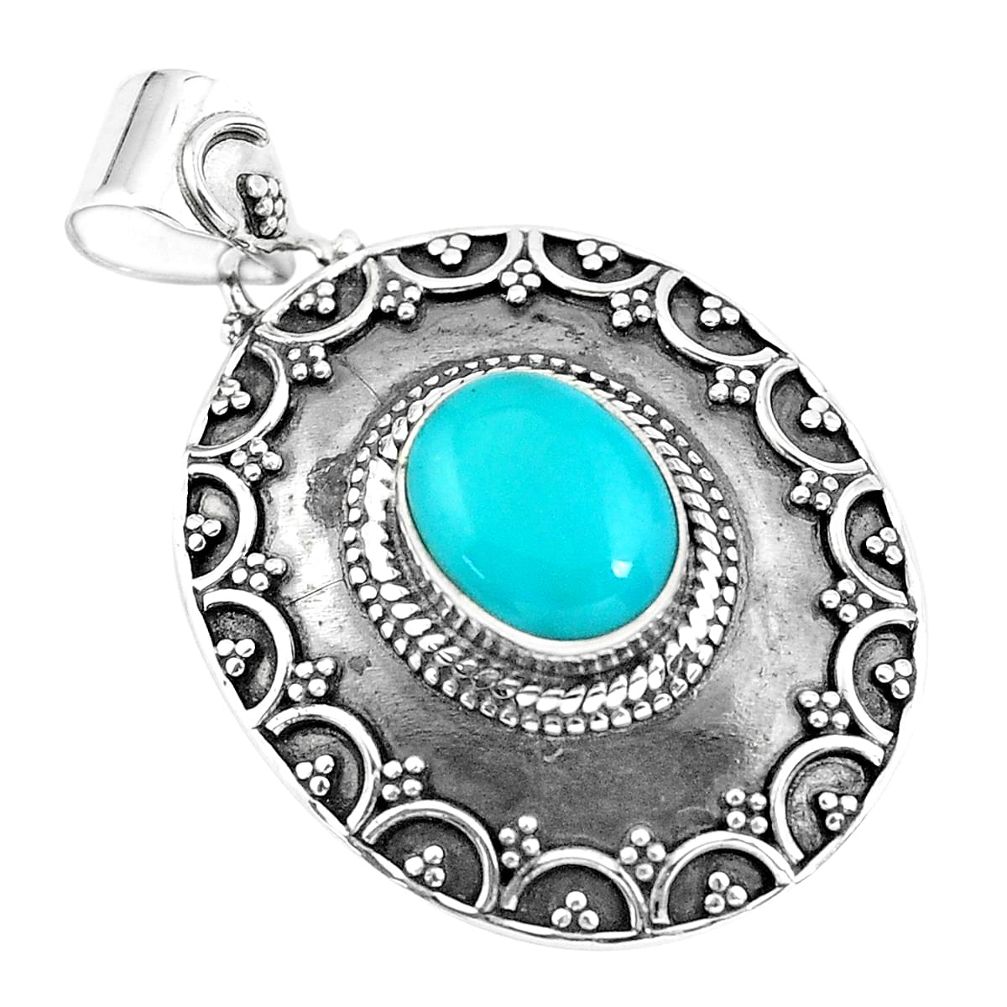 4.38cts natural blue kingman turquoise 925 sterling silver pendant p59070