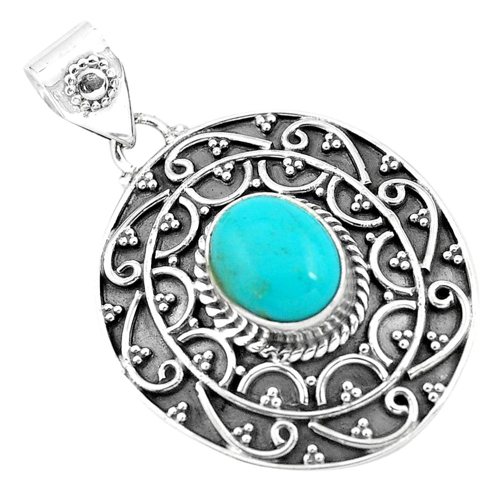 4.20cts natural blue kingman turquoise 925 sterling silver pendant p59072