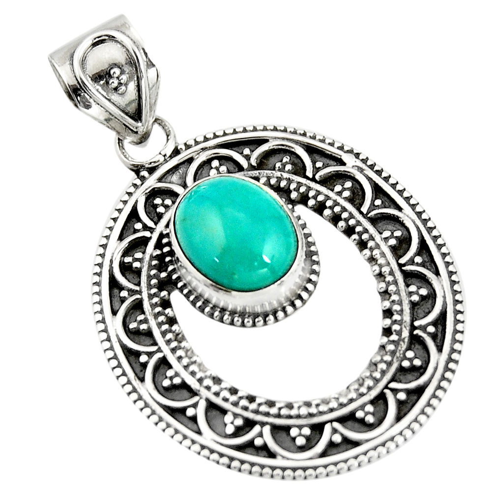 4.21cts natural blue kingman turquoise 925 sterling silver pendant r20276