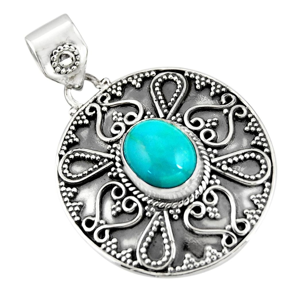 4.71cts natural blue kingman turquoise 925 sterling silver pendant r20279