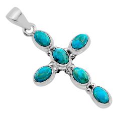 9.49cts natural blue kingman turquoise oval 925 silver holy cross pendant y79222
