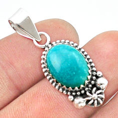 5.66cts natural blue kingman turquoise oval 925 sterling silver pendant u40736