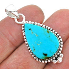 11.57cts natural blue kingman turquoise pear 925 sterling silver pendant u80126