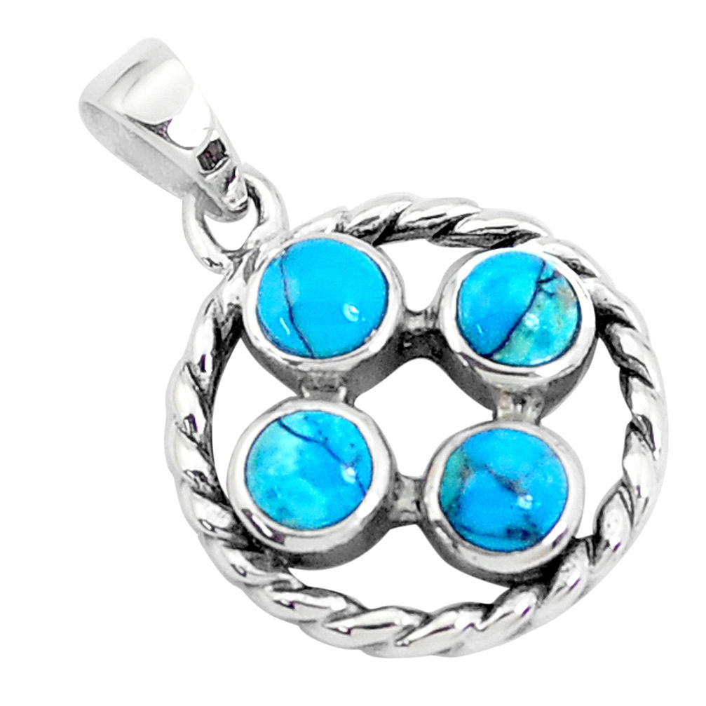 LAB 1.81cts natural blue kingman turquoise 925 sterling silver pendant c10886